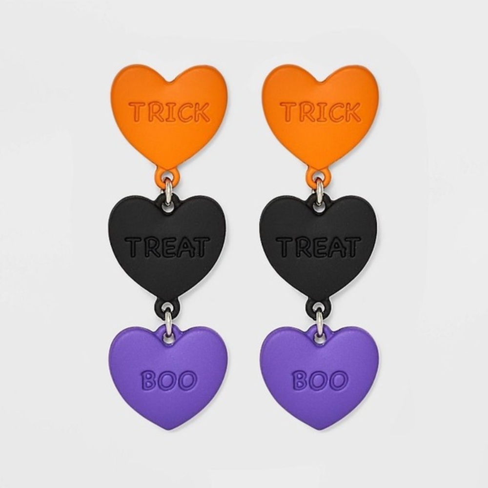 Halloween Heart Drop Earrings - Orange/Purple/black nwt